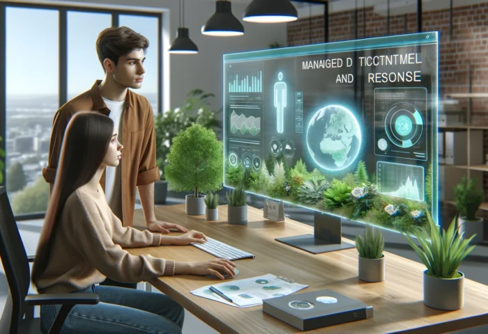 Managed Detection and Response (MDR) office in eco-friendly style